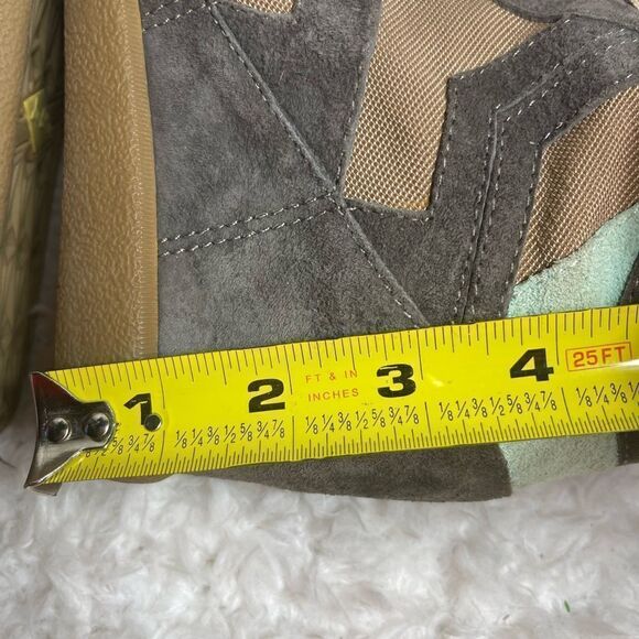 Sam Edelman leather suede gray & mint green &fabric tan lace up wedge bo… - Picture 14 of 14